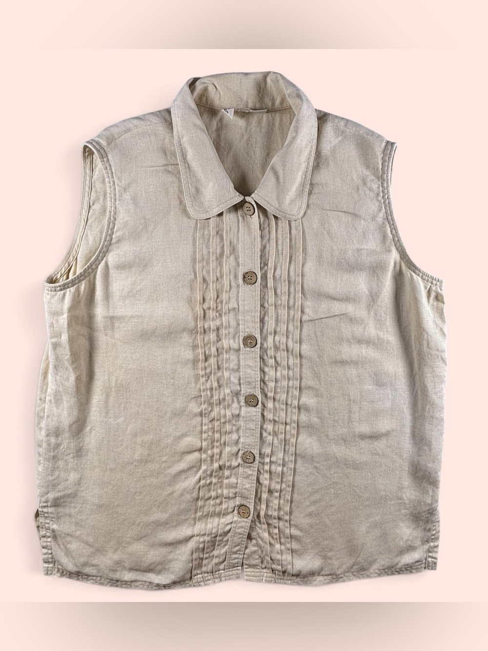 Vintage David Dart Collection 100% Linen Ivory Pintuck Sleeveless Blouse L